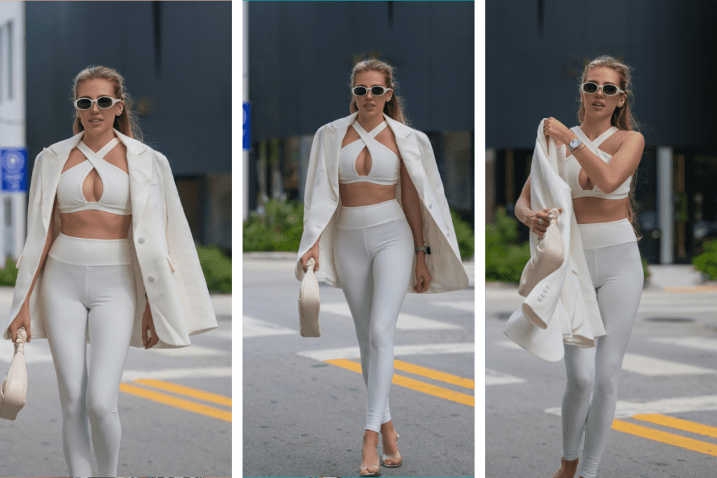 elegante leggings weiss mit blazer