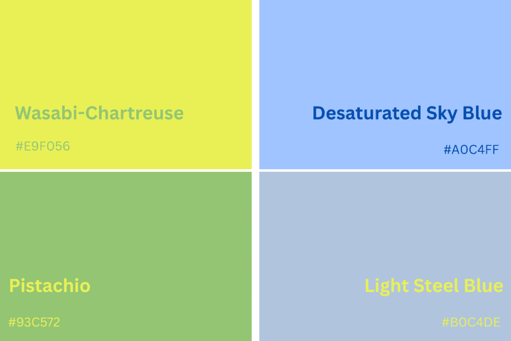 trendfarben pistachio chartreuse desaturated sky blue